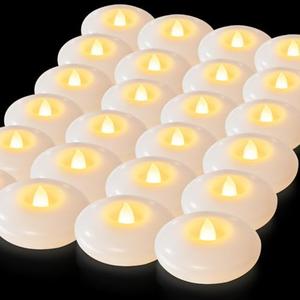 5plots Flameless Floating Candles 3 Inches White Waterproof Led Tealights for Wedding Vases Centerpieces Party Proposal Pool Decor Decoration 200 Hour (23 Pack)