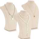 Kigley 3 Pcs Linen Jewelry Display Bust Necklace Display Stand Necklace Mannequin Holder for Jewelry Selling Trade Shows (11.42 x 6.89 Inch, Beige)