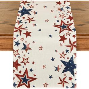 Artoid Mode Old Style Stars American Flag 4th of July Table Runner, Memorial Day Kitchen Dining Table Decoration for Home Party Decor 13x60 Inch