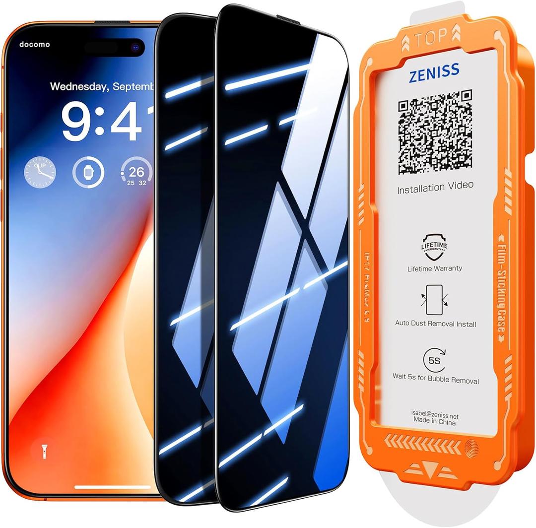 NeverBreak 9H+ Hardness for iPhone 17 Pro Max Privacy Screen Protector 12FT Military Grade Protection (Scratch, Shatter, Drop Resistance) Tempered Glass Full Coverage 6.9", 2 Pack with De-Bubble Card