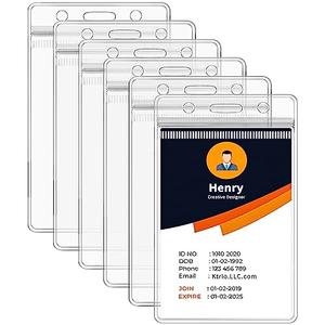 6 Pack ID Badge Holder - Vertical Badge Holder, 2.25" x 3.5" Clear Cards Holders for Lanyard, Plastic Sealable Waterproof, Name Tag Holder for Nurses, Office, and School