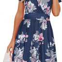 OUGES Casual Summer Dress for Women Wrap V Neck A Line Midi Dresses with Pockets (Blue, L)