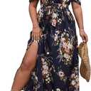 Floerns Women's Plus Size Cold Shoulder Short Sleeve Split Thigh Long Dress (3X-Large Plus, Black Floral)