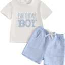 Toddler Baby Boy Girl First Birthday Outfit Short Sleeve Shirt Plaid Shorts Sets Summer Birthday Clothes 2Pcs (18-24 Months, A-white Blue)