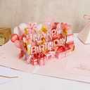 Ribbli Birthday Cards, Rose Pink Pop Up Birthday Card with Light and Music for Women Mom Daughter Girlfriend Wife, 7.9 x 5.9 Inches with Envelope