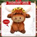 Christmas Highland Cows Stuffed Animals 7.87 Inch, Brown Highland Cow Plush Toy with Santa Sunflower, Cute Plush for Xmas Gifts Kids Adults Boys Girls Birthday Holiday Decorations