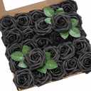 Ling's moment Artificial Flowers 50Pcs Black Roses Decor w/Stems,3" Real Touch DIY Foam Floral for Wedding Bouquet/Centerpieces, Outdoors Party Backdrop, Room/Table, and Garden/Pot Decorations