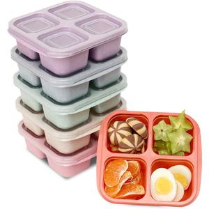 6 Pack Snack Containers, 4 Compartment Snack Box Containers Bento Box, Reusable Meal Prep Lunch Containers for Adults Kids Toddler, Divided Food Containers for Travel Work School