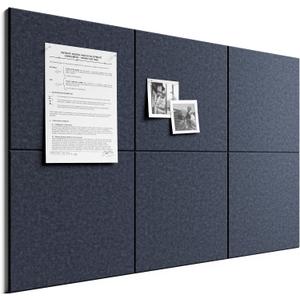 Bumusty Large Cork Board 36" x 24" Alternative - 6 Pack Felt Wall Tiles with 40 Safe Removable Adhesive Tabs, 30 Pushpins, Cork Boards for Walls Pin Board Bulletin Board Office Decor (Navy Blue)