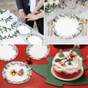 50 Count Oval Christmas Plates, 12"x10" Heavy Duty Paper Plates with Holly Leaves Red Berries for Xmas Holiday Wedding Green and Red Party Supplies Decor