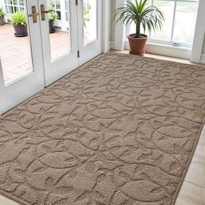 DEXI Front Door Mat Inside Entrance 36"x60", Non Slip Dirt Trapper Doormat, Low Profile Thin Entry Mat, Absorbent Easy Clean Welcome Mats for Entryway, Patio, Branch Leaf Beige