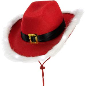 Cowboy Cowgirl Hat for Men-Women Blinking Tiara Felt Cowboy-Cowgirl Dress Up Hat with Feather Trim (Medium, Red)
