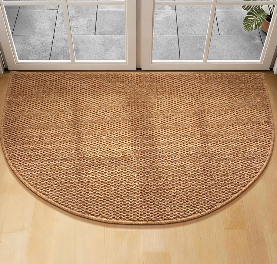 YIHOUSE Half Circle Door Mat 35" x 59" Light Brown, Front Door Mat Entrance Non Slip, Thin Dirt Trapper Washable Low Profile Doormats for Entryway Mats