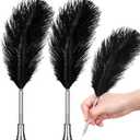 Chinco 2 Pack Black Feather Pen with Metal Holder, Vintage Feather Signature Ballpoint Pen Quill Table Decor for Wedding Birthday Party Favor