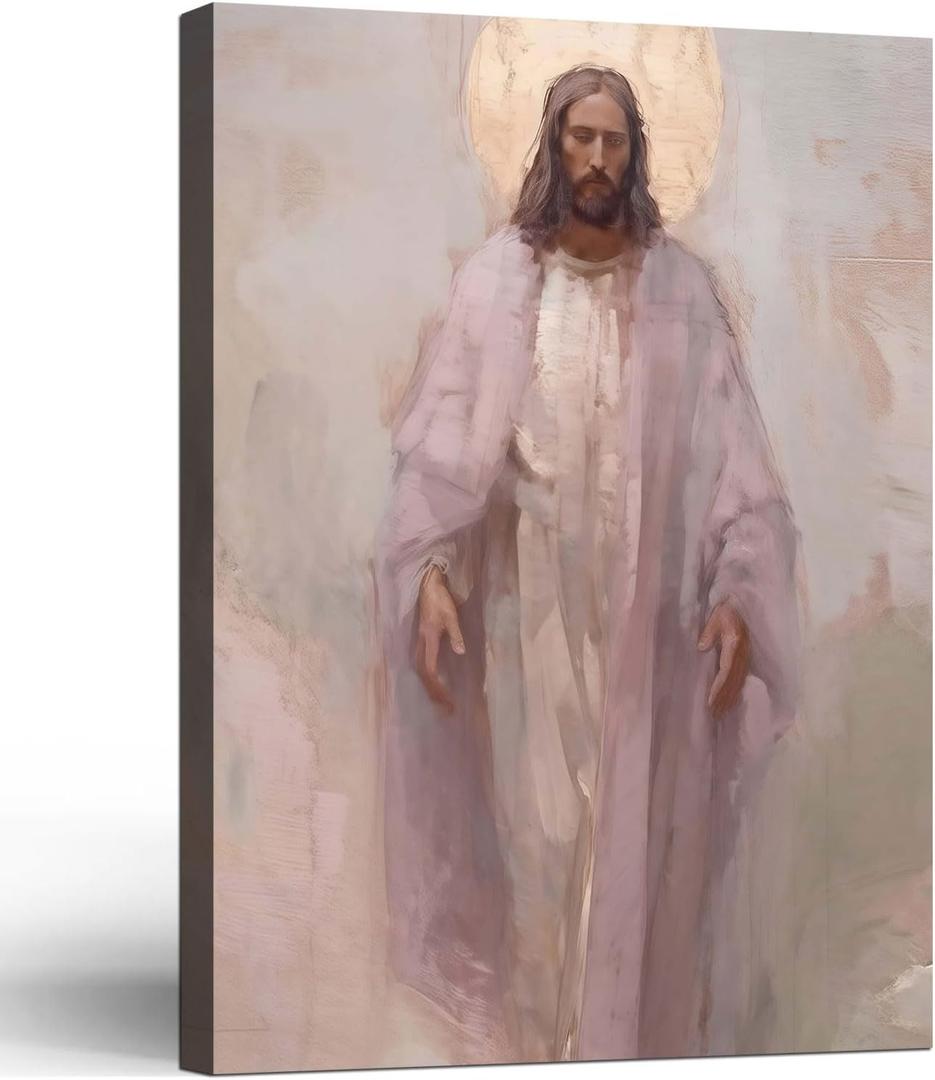 Framed Jesus Christ Christian Wall Art Decor Canvas Print Wall Painting Canvas Poster Picture Faith Religious Artwork for Living Room Bedroom Church Gallery Decor 12x16 Inch Ready to Hang (Purple Commoner Jesus)