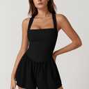 QINSEN Women's Square Neck Sleeveless Romper Jumpsuit Casual Summer One Piece Outfit with Pocket (Black, M)