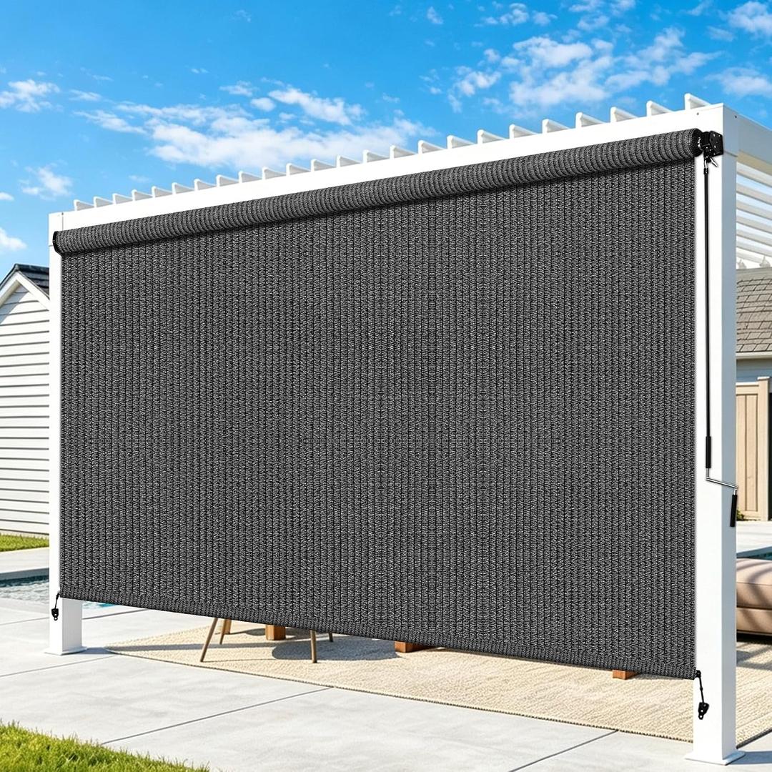 Outdoor Roller Shades for Patio, Gray 12' W x 8' H Cordless Patio Shades Roll Up Outdoor Blinds with Splicing Design, 90% UV Protection for Porch Gazebo Pergola, 144"W x 96"H
