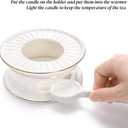 Ceramic Teapot Warmer, Gold Rim Teapot Heater with Tealight Holder, White Porcelain Tea Kettle Holder Warming Base for Heating Coffee, Milk, Water, Soup