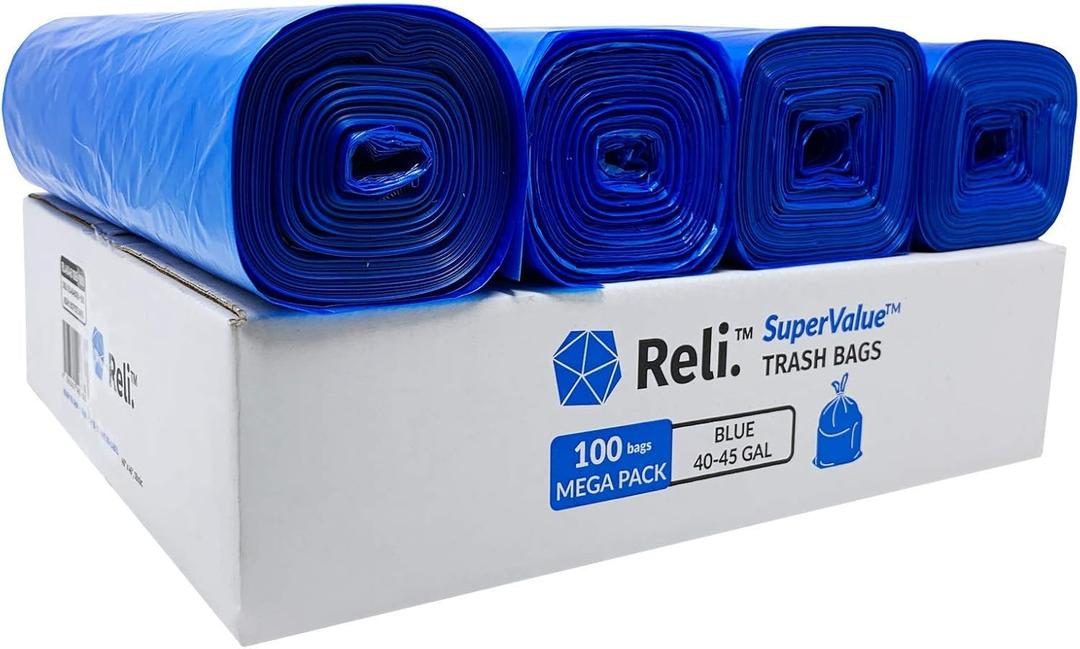 Reli. SuperValue 40-45 Gallon Recycling Bags | 100 Count | Blue Trash Bags