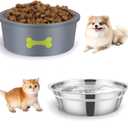 Cat Food and Water Bowls, Stainless Steel Cat Bowls for Small Dogs & Cats, Rust Resistant Stainless Steel, Detachable Durable Silicon Bowl Holder (Gray)