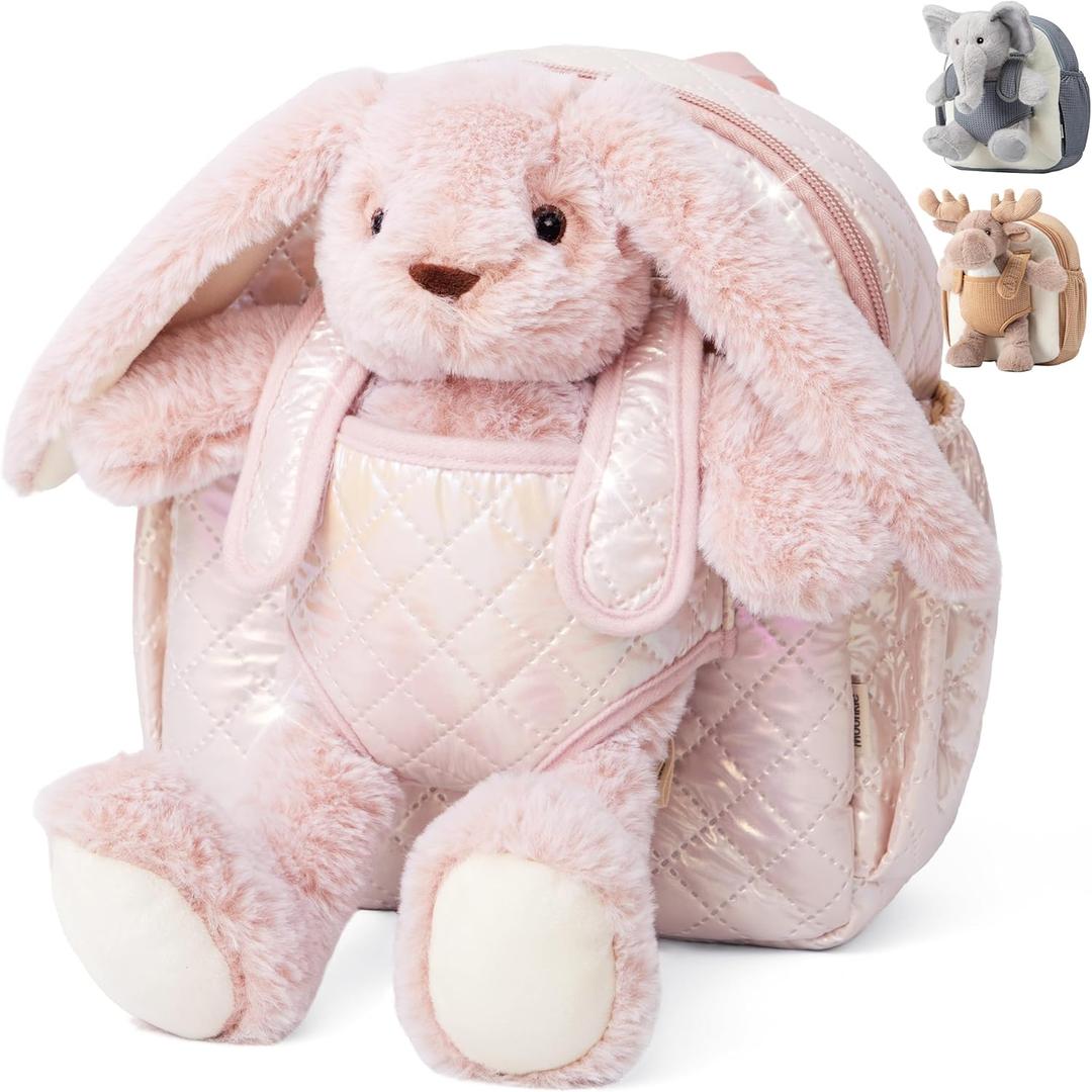 Moonkie Hug & Go Bunny Toddler Backpack Soft Plush Bag with Detachable Toy for Girls Aged 24 | Perfect for Daycare, Travel & Birthday Gifts