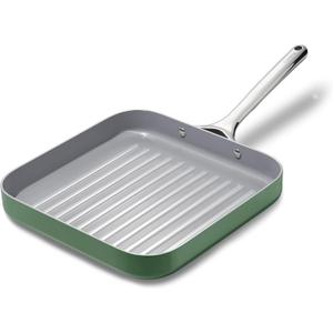Caraway Square Grill Pan - 11 Grill Pan - Non-Stick Ceramic Coated - Non Toxic, PTFE & PFOA Free - Oven Safe & Compatible with All Stovetops - Sage