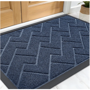 OLANLY Front Door Mat Indoor Outdoor Entrance, Waterproof All-Season, All-Weather Welcome Doormat, Sturdy Natural Rubber, Low Profile, Easy Clean Patio Porch Entryway Outside Floor Mat, 47x32, Blue, Pack of 2