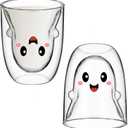 Honeydak Halloween Ghost Glass Coffee Mug 10 oz Cute Tea Milk Cup Ghost Double Wall Glass Insulated Spooky Cup Gifts Heat Resistant for Hot Cocoa Milk Halloween Party Supplies(Clear,Cute)