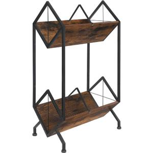 YINMIT Vinyl Record Holder, 160-200 LP Vinyl Record Storage Rack, Quick Assembly, Retro Style Organizer for Magazine, Book, Files, Albums (Retro Brown, 2 Tier)