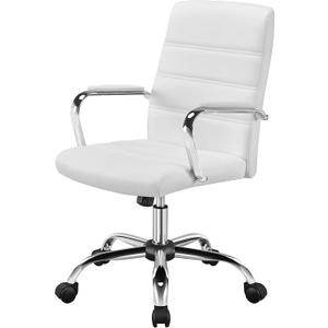 Yaheetech Office Desk Chair Mid-Back Leather Computer Chair Height Adjustable Ergonomic Executive Chair w/Lumbar Support Comfy Thick Padded Armrests and Seat, White