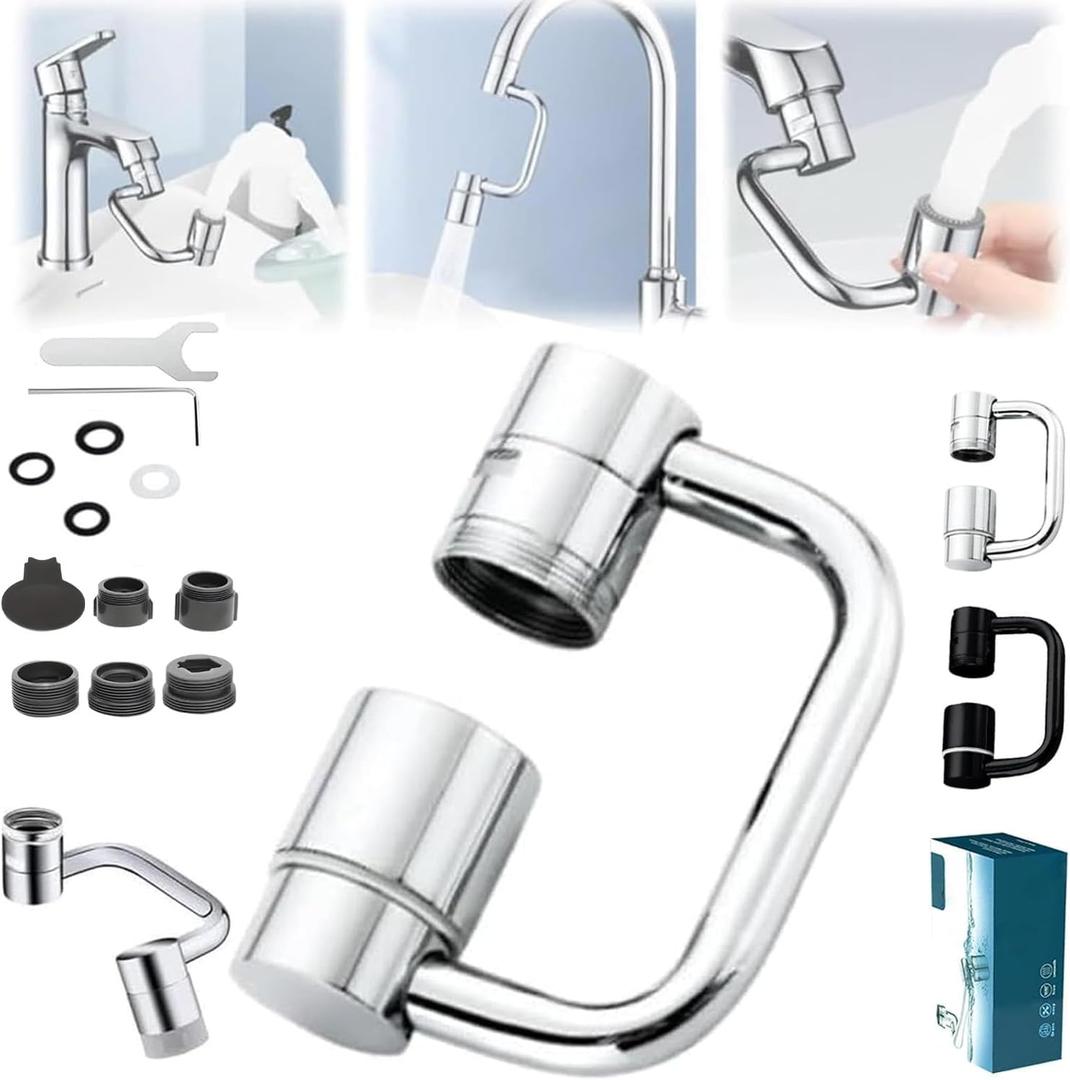 Universal Sink Faucet 1440 Rotatable Faucet Aerator Extension, U Shaped Faucet Extender, 360 Rotating Faucet Extender for Bathroom Sink/Kitchen, Sink Faucet Extender, 2 Modes Adjustable (Silver)