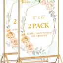 EHWINE 2 Pack Acrylic Sign Holder 4 x 6, Double Sided Gold Picture Frame Stand up Table Top Sign Holders, Clear Display Stand Menu Flyer Holder for Wedding Party