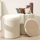 Caroeas Round Ottoman with Storage Set of 2, Upholstered Velvet Storage Ottoman, Vanity Stool for Makeup, Foot Rest for Living Room, Bedroom, Beige