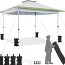Yaheetech 13x13 Pop Up Canopy Tent, Straight Leg Easy Single Person Set-up Folding Shelter w/Extending Eaves w/Rolling Storage Bag & Sandbags for Garden, Patio, Lawn, Backyard, Deck, Light Gray/Green