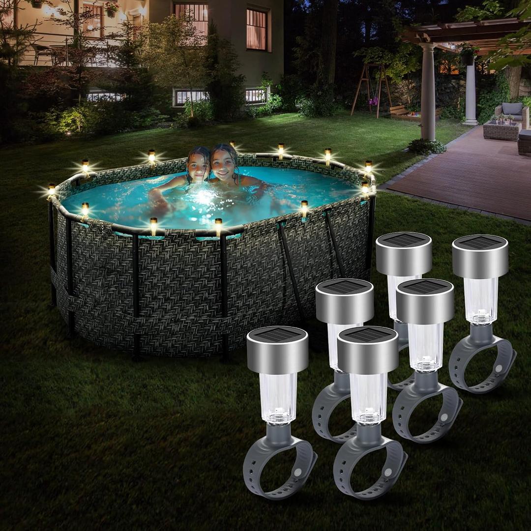Pool Lights for Above Ground Pools, Pool Accessories for Frame Pool Decoration, Waterproof LED Solar Lights Warm Light at Night Lighting for Swimming Pools-6Pcs (Yellow)