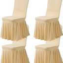 Dimatic Dining Room Chair Covers Set of 4, Stretch Parsons Slipcovers with Skirt Super Fit Spandex Chair Seat Protector Cover for Dining Room, Hotel, Ceremony (Champagne)