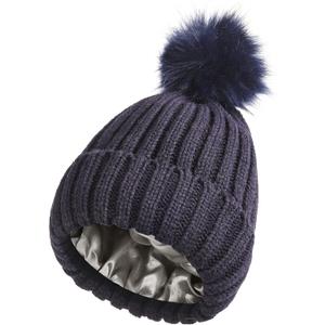 womens Beanie (One Size, Detachable Pom-navy Blue)