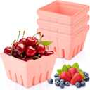 DALAVE 4 Pack Ceramic Berry Basket Pink 4.3 inch Ceramic Berry Bowl With Holes Square Kitchen Fruit Basket Berrys Colander for Veggie, Berries, Fruits, Home Decor
