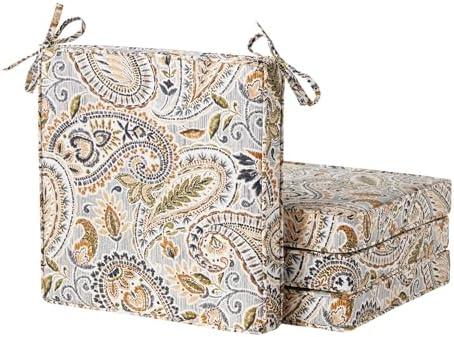 Outdoor 18 inch Square Patio Dining Chair Pads – Comfortable Fiber-Filled Seat Cushions with Ties, Reversible Polyester Fabric - Arctic Paisley, Set of 2