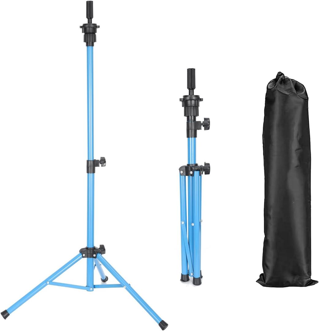 Mannequin Head Stand, Adjustable Wig Head Stand, Reinforced Metal Mannequin Head Stand Wig Stand Tripod for Cosmetology Hairdressing Training (blue, 48inch)