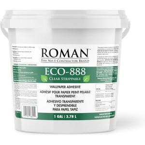 ROMANs ECO-888 Clear, Strippable, Wallpaper Adhesive, Easy Installation Glue/Paste, Clear, Zero VOC, Home Improvement (1 Gallon - 330 sq. ft.)