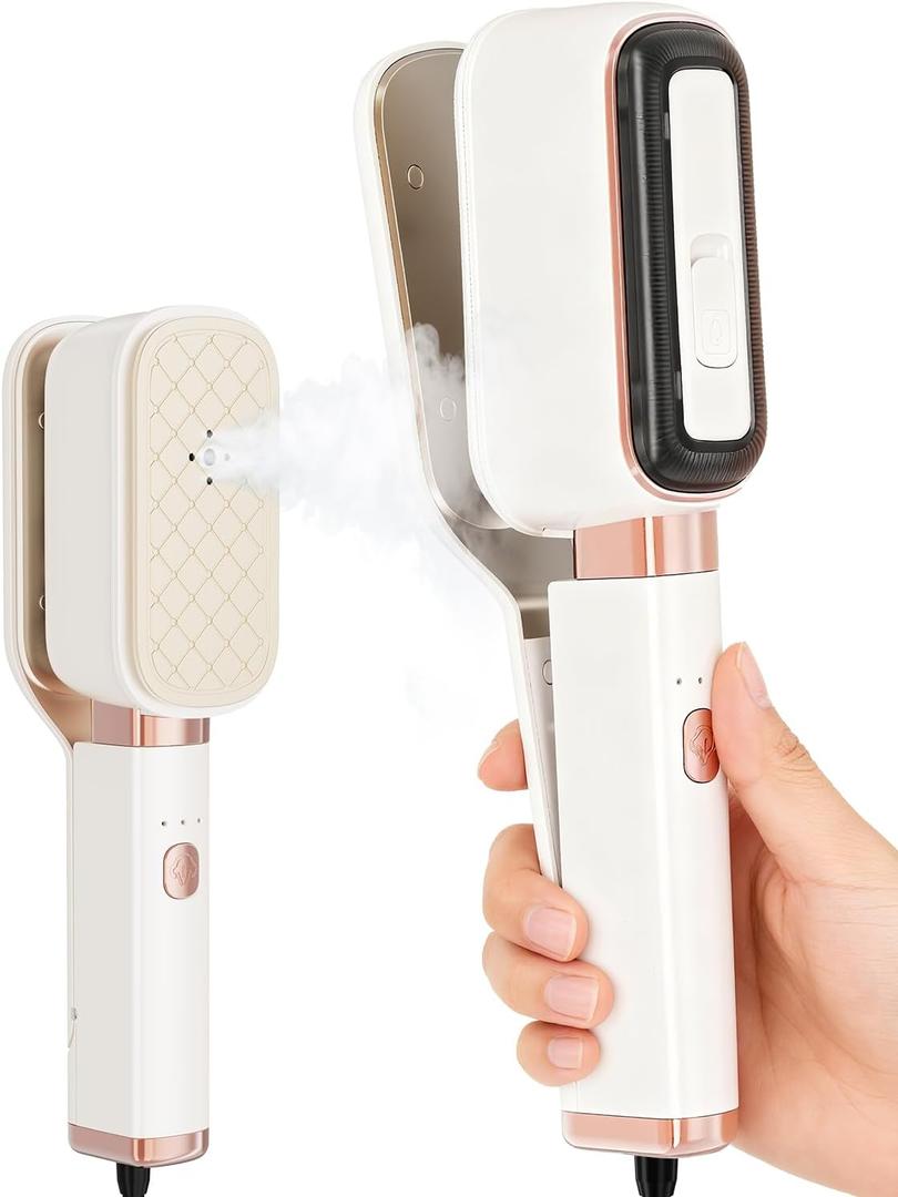 Handheld Press Steamer for Clothes, 3-in-1 Mini Travel Press Iron, 180 Rotatable, 1000W 15s Fast Heat-Up, Portable Garment Wrinkle Remover for Collars & Cuffs (Beige)
