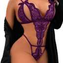 Avidlove Sexy Lingerie for Women One Piece Lingeries Deep V Lace Teddy Bodysuit Mini Babydoll (Purple, L)