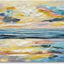 Art Hand Painted Ocean Landscape Oil Painting Sea Sunset Landscape Modern Abstract Art Home Wall Decoration 24x48 Inches (Yi031)