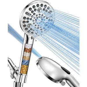 MakeFit Filtered Shower Head with Handheld-10 Modes High Pressure Showerhead with Built-in Power Wash,Long 71-inch Hose & Adjustable Bracket, Water Softener Filter Beads for Hard Water-Remove Chlorine (Chrome)