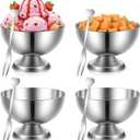 4 Pcs Stainless Steel Dessert Cup Ice Cream Bowls with 4 fork, 7 Oz Footed Metal Small Cute Sundae Bowl Dessert Glasses Sauce Cups Pasta Salad Mug Parfait Bowl Yogurt Snack Candy Dishes