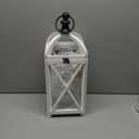 21" Vintage Distressed White Metal Lantern, Glass Paneled Hanging Candle Lantern, Rustic Farmhouse Decor for Indoor & Outdoor Patio, Garden, Wedding & Entryway Display