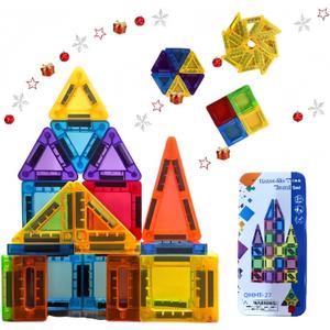 Mini Magnetic Tiles Toys, 27PCS Portable Magnetic Tiles with Storage Box, STEM Educational Building Blocks for Kids Ages 3 4 5 6 Toddler Gifts (Blue)