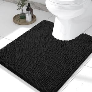 Toilet Rugs U-Shaped 24x20, Soft Absorbent Non-Slip Contour Bathroom Rugs for Toilet, Machine Washable Contoured Bath Mats, Black Toilet Rugs U-Shaped 24x20, Soft Absorbent Non-Slip Contour Bathroom Rugs for Toilet, Machine Washable Contoured Bath Mats, Black