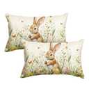 AVOIN colorlife Easter Eggs Bunny Throw Pillow Covers, 12 x 20 Inch Wildflowers Butterfly Cushion Case Decoration for Sofa Couch Set of 2